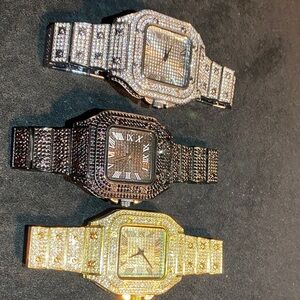 Elegant Crystal-Studded Watches titanium, black ice, white silver yellow